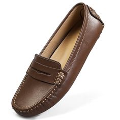 PRICES MAY VARY. 100% Handmade Genuine Leather + 100% No Splicing + 100% Durable and Flexible Anti-slip Rubber Sole Cushioned insole and breathable leather lining give you exceptional support for your performance Laid-back slip-on design for quick and easy on and off. These comfortable loafers are perfect for any outfit. It can be wore around the house and office or walk with them for shopping the whole day and not get tired Fit true to size for most standard US size, wish you have a great buyin Boat Shoes Fashion, Driving Mocs, Comfortable Loafers, Comfortable Walking Shoes, Driving Moccasins, Walking On Clouds, Everyday Shoes, Comfortable Flats, Penny Loafers