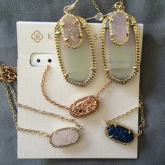 My Drusy Collection✨ Just sharing! Not for sale! Just added: Rose Gold Drusy and Blue Drusy Elisa's!!!!!! Already in my collection was the Iridescent Drusy Elisa and Emmys✨ Kendra Scott Jewelry Necklaces Diamond Initial Necklace, Latest Jewellery Trends, Floating Necklace, Gold Letter Necklace, Gold Bar Necklace, Valentines Necklace, Lariat Necklace, Up Girl