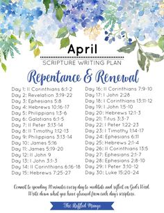 a blue and white floral themed printable with the words repentance & renewal