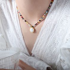 Style: Female Material: Titanium Steel, Faceted Abacus Beads Zircon, Mother of Pearl Pearl Type: Cultured Pearl Color: White Necklace Length: 42+5cm Pendant Size: 1.5cm Mother Of Pearl Pendant, Rainbow Necklace, White Necklace, Pearl Types, Pearl Color, Pearl Ring, Cultured Pearls, Pearl Pendant, Pearl Bracelet