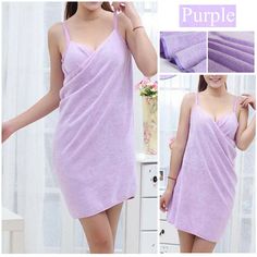 Color: purple Women Towel, Beach Spa, Towel Dress, Towel Wrap, Women's Robe, Water Absorption, V Neck Dress, Easy Wear, Neck Designs