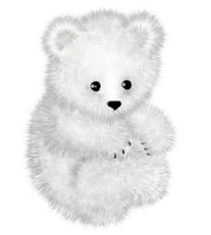 a white teddy bear with black eyes and fur on it's back, sitting in front of a white background