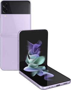 the back and side view of an iphone 11s with its camera facing forward, in lilac