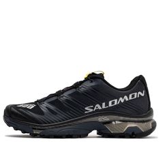 Salomon XT-4 OG 'Black' 471329 Black Gore-tex Trail Running Shoes With Air Cushioning, Black Technical Trail Running Shoes For Streetwear, Technical Black Trail Running Shoes For Streetwear, Black Waterproof Technical Trail Running Shoes, Black Running Shoes With Air Cushioning For Outdoor, Black Technical Trail Running Shoes, Technical Black Trail Running Shoes, Dynamic Black Gore-tex Running Shoes, Black Dynamic Trail Running Shoes With Air Cushioning