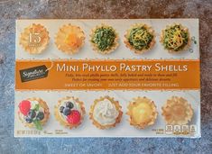 mini phylo pastry shells are displayed on the floor