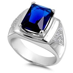 CHOOSE YOUR COLOR Sterling Silver Men's Blue Simulated Sapphire Class Ring Band 16mm Cubic Zirconia Female Size 17 All our silver jewelry is crafted from .925 silver also commonly referred to as sterling silver. Sterling silver is the standard for beautiful high-quality silver jewelry and can not be replicated by lower priced silver plated jewelry. It is 92.5% pure silver, mixed with alloys to add strength and durability to stand the test of time. We promise superior service which includes fast Classic Silver Rectangular Sapphire Ring, Rectangular Sapphire Cubic Zirconia Jewelry, Silver Jewelry With Rectangular Stone And Polished Finish, Silver Jewelry With Polished Rectangular Stone, Blue Signet Ring With Polished Finish As Gift, Blue Polished Signet Ring As Gift, Blue Polished Finish Signet Ring As Gift, Blue Cubic Zirconia Rectangular Ring, Blue Signet Ring With Polished Finish For Gift