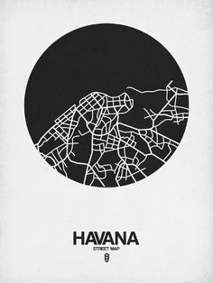 a black and white poster with the word havana in it's center, surrounded by a circle