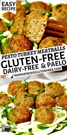 two plates with meatballs on them and the words, best turkey meatballs gluten - free dairy - free salad