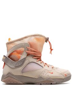 beige/orange calf leather signature Swoosh logo detail contrasting panel detail round toe front lace-up fastening top drawstring fastening branded insole rubber sole These styles are supplied by a premium sneaker marketplace. Stocking only the most sought-after footwear, they source and curate some of the most hard to find sneakers from around the world. Jordan Tenis, Jordan 7, Swoosh Logo, Retro Sneakers, Nike Huarache, Beauty Supply, Jordan Retro, Curator Style, Womens Shoes Sneakers