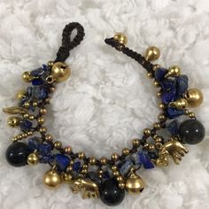 This Item Is Brand New Handmade Boho Elephant Blue Stone Brass Beads Bells Wax Cord Wrist Bracelet. 2 Brass Bells Are Used For The Clasp Making This Brace Adjustable Length 7.5” Bell Bracelet, Boho Elephant, Wrist Bracelet, Brass Beads, Brass Bells, Handmade Boho, Handmade Accessories, Blue Stone, Blue Gold