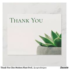 a thank card with a succulent plant in a pot