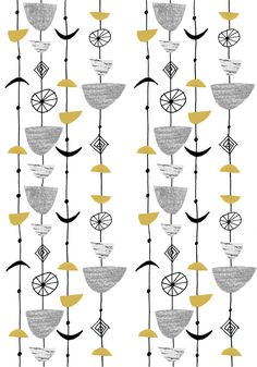 an abstract wallpaper with yellow and grey flowers on white, black and gold accents