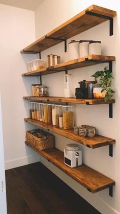 some shelves that have various items on them