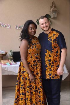 Traditional Wedding Dresses Matching Set, Traditional Wedding Dress With Matching Set, Clothes For Couples, Ankara Clothes, Gown Ankara, Unique Ankara Styles, African Couple, Couples African Outfits, Ankara Gown