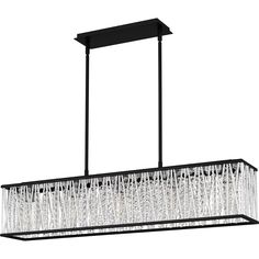 a large rectangular chandelier with clear glass strips hanging from it's ceiling