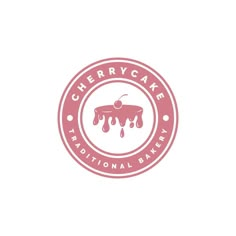 the logo for cherry cake traditional bakery, with dripping icing on it's surface