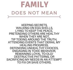 the words family does not mean on a white background with pink and black text that reads,