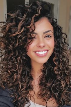 Black Curly Hair Color Ideas, Spiral Perm With Bangs, Curly Lowlights, Half Up Half Down Ideas, Modern Prom, Styles For Medium Hair, Hair Styles For Medium Hair, Perfect Curly Hair, Hair Styles For Long Hair