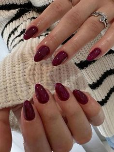 Teen Nails, Dark Red Nails, Solid Color Nails, Almond Acrylic Nails, Acrylic Nails Coffin Short, Nail Jewelry, Dream Nails, Pretty Acrylic Nails, Short Acrylic Nails