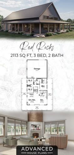 the floor plan for a two story house with 3 beds, 2 baths and 1 bathrooms