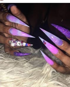 Purple Manicure, Art Designs Ideas, Purple Nail Designs, Pointed Nails, Exotic Nails, High Maintenance, Ideas Nails, Light Garland, Nails Long