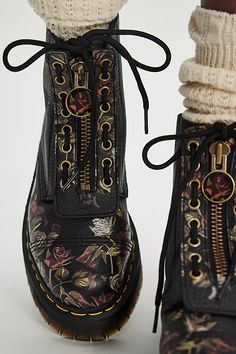 Dr. Martens Sinclair Decayed Roses Boots | Free People Midi Dress Doc Martens, 90s Women Style, Long Dress Doc Martens, Bridal Combat Boots, Witch Fashion Modern, Custom Dr Martens, Cute Doc Martens, Outfit Ideas With Doc Martens, 2024 Boots Trend