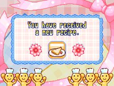 an image of a game screen with the words, you have received a new recipe