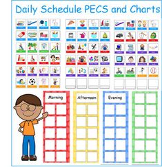 the daily schedule and chart for children's school days, with pictures on it