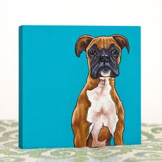 a painting of a dog on a blue background