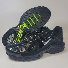 Up For Grabs Are The Mens Size 9.5 Nike Air Max Plus Black Chrome Volt Running Shoes Fj2591-001 Rare. Brand New Without Box And Never Worn. Thanks Metallic Sneakers For Sports, Metallic Round Toe Sneakers For Sports, Nike Metallic Sneakers For Sports, Nike Metallic Sneakers With Round Toe, Silver Low-top Sneakers For Training, Metallic Synthetic Sneakers For Sports, Nike Air Max Plus Black, 95 Nike, Nike Air Max Plus