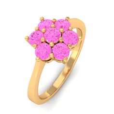 Product Details This classic flower ring is simple yet elegant, with a round pink sapphire beautifully studded in a cluster prong setting. The stunning floral design enhances the rings beauty and is crafted from solid gold. Product Information SKU SHP-RINGS0821190477 Width 11.8 mm Height 4.5 mm Weight 3.20 gm (Approximate) PINK SAPPHIRE INFORMATION No.of Stones 7 Pieces Total Weight 0.91 Carat (Approximate) Dimension(approx) Round-3X3 mm-7 Pcs Color Pink Cut Brilliant Shape Round Setting Type Pr Pink Round Cluster Ring With Prong Setting, Pink Formal Cluster Ring With Prong Setting, Formal Pink Flower Shaped Ring, Classic Pink Cluster Ring With Prong Setting, Pink Flower-shaped Rings For Anniversary, Pink Cluster Diamond Ring With Prong Setting, Pink Cluster Ring With Prong Setting, Pink Cluster Ring For Gifts, Pink Sapphire Engagement