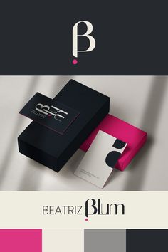 the logo for beatriz blun is shown in black and white with pink accents