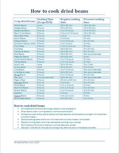 the table shows how to cook dried beans