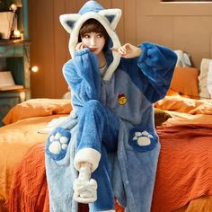 Warm Kawaii Pajamas with Ears Kawaii Pajamas, Warm Pajamas, Rash Guard Swimwear, Cat Pajamas, Baby Tees Y2k, Y2k Baby Tee, Flannel Pajamas, Sleepwear Sets, Goth Outfits