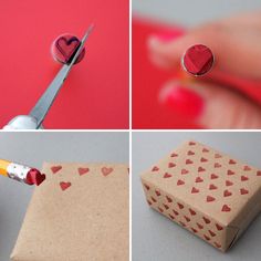 the instructions for how to make a heart - shaped box with glue and hearts on it