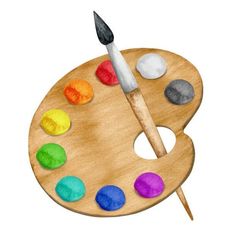 an artist's palette with paints on it and a paintbrush in the middle