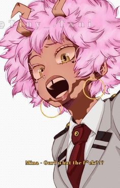 an anime character with pink hair and piercings on her ears, wearing a suit