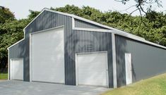 a garage with two doors on the side of it