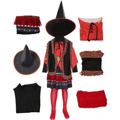 a doll dressed up as a witch with accessories