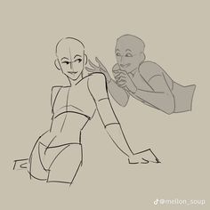 a drawing of a woman sitting on the ground next to a man holding a cell phone