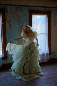 The Acid Trip In Bloom Bridal Gown Silk Dressing Gown, Organza Gowns, Corset Skirt, Puff Dress, Green Backdrops, Knitted Coat, Fabric Covered Button, Floral Display, Bridal Shop