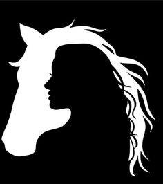 the silhouette of a woman with long hair and a horse's head is shown