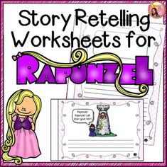 the story retelling worksheets for rapunti is shown in purple