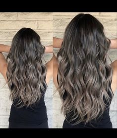 Dark Ash Highlights On Dark Hair, Ash Blonde Hair Ombre, Black Hair Transformation Balayage, Smokey Balayage Brunettes, Ashy Blonde Babylights On Dark Hair, Dark Hair Ash Balayage, Mocha Dipped Hair, Ash Brown On Black Hair, Ash Babylights On Dark Hair