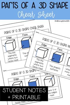 the parts of a 3d shape worksheet and printables for students to use