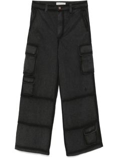 black cotton blend concealed fly and button fastening belt loops mid-rise two side slit pockets multiple cargo pockets two rear flap pockets wide leg Aviator Watch, Balenciaga Triple S, Custom Watch, Cargo Pants Men, Short Suit, Cargo Trousers, Derby Shoes, Sweaters Knitwear, Cotton Pants