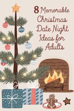 a christmas tree with presents under it and the words 8 memorable christmas date night ideas for adults