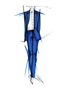 a drawing of a blue suit and tie