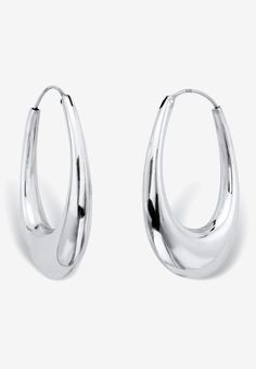 If glimmer and glam jumpstarts your day, embrace it with the glory of polished sterling silver hoop earrings. Sure to become a favorite accessory, these oval hoops have a puffed design for added style. And they are hollow, making them lightweight and easy on the ears. 1 1/8" width x 1 3/4" lengthSterling SilverDimensions: 29 mm wide x 43 mm long x 11 mm highIncludes gift box and drawstring pouchImported | Women's Sterling Silver Puffed Hoop Earrings by PalmBeach Jewelry in Silver Hoop Earrings Silver, Embrace It, Sterling Silver Hoop Earrings, The Glory, Fine Jewellery Earrings, Sterling Silver Hoops, Polish Jewelry, Silver Hoops, Silver Hoop Earrings