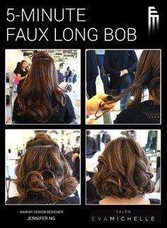 Senior Designer Jen shows you how to transform your long hair in this faux bob tutorial:  1. Start with curled hair, separating bottom from crown. 2. Separate hair into sections. Twist each section, hold on to bottom, push the rest of the hair up to the root to create a messy curl that will hold itself in place. (This works best with “dirty” hair.) 3. Pin strands left sticking out underneath the curls. 4. Undo hair at the crown, letting it fall over the curls, and pin into place where necessary. Long Bob Hairstyles Straight, Faux Bob Tutorial, Fake Short Hair, Bob Tutorial, Country Hair, Circus Ideas, Chicago Musical, Undone Hair